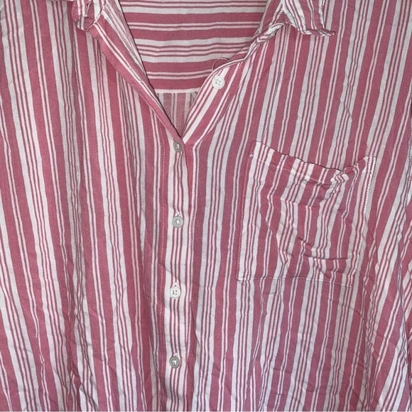 Torrid Pink Striped Rayon Slub Drop Shoulder Button Front - Picture 6 of 7